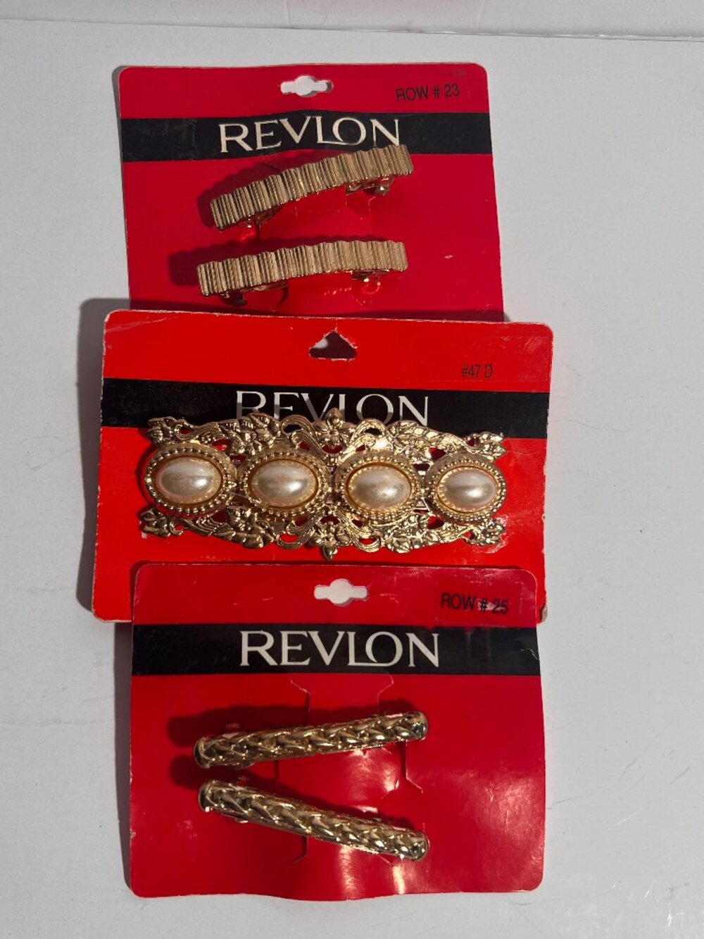 Vintage Revlon Gold Tone Hair Barrettes Lot of 5 NOS on Original Cards